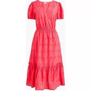 J. Crew eyelet midi short sleeve 100% cotton Vibrant Pink Dress Women’s 4 NWT!